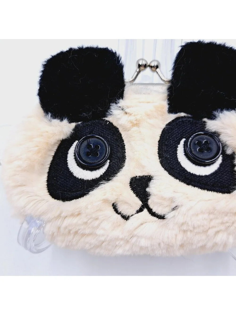 Kawaii Fluffy Panda Coin Purse With Button Eyes